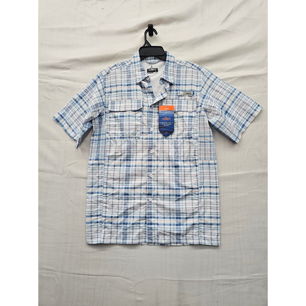 Habit Mens Coastal Villa River Shirt Blue Plaid Polyester Casual Size Small